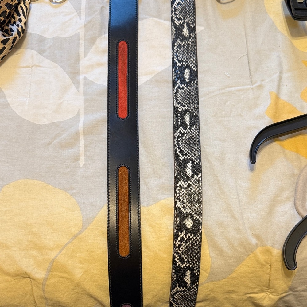 Absolutely Black Leather Belt with Red and Brown Insets & Snake-Print Strap